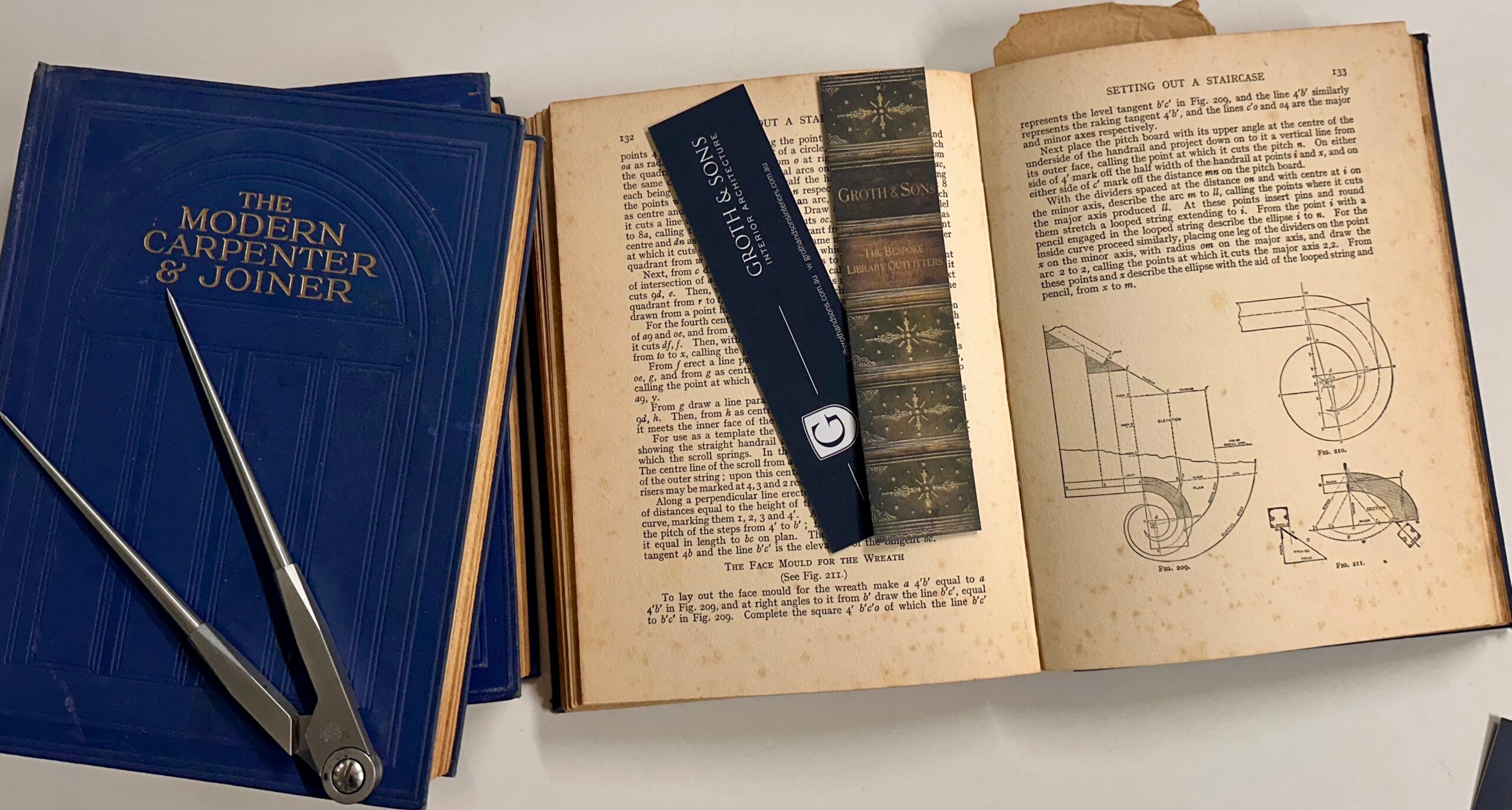 The Modern Carpenter and Joiner Volumes The Modern Carpenter and Joiner volumes passed down through the Groth family alongside a Groth & Sons bookmark.