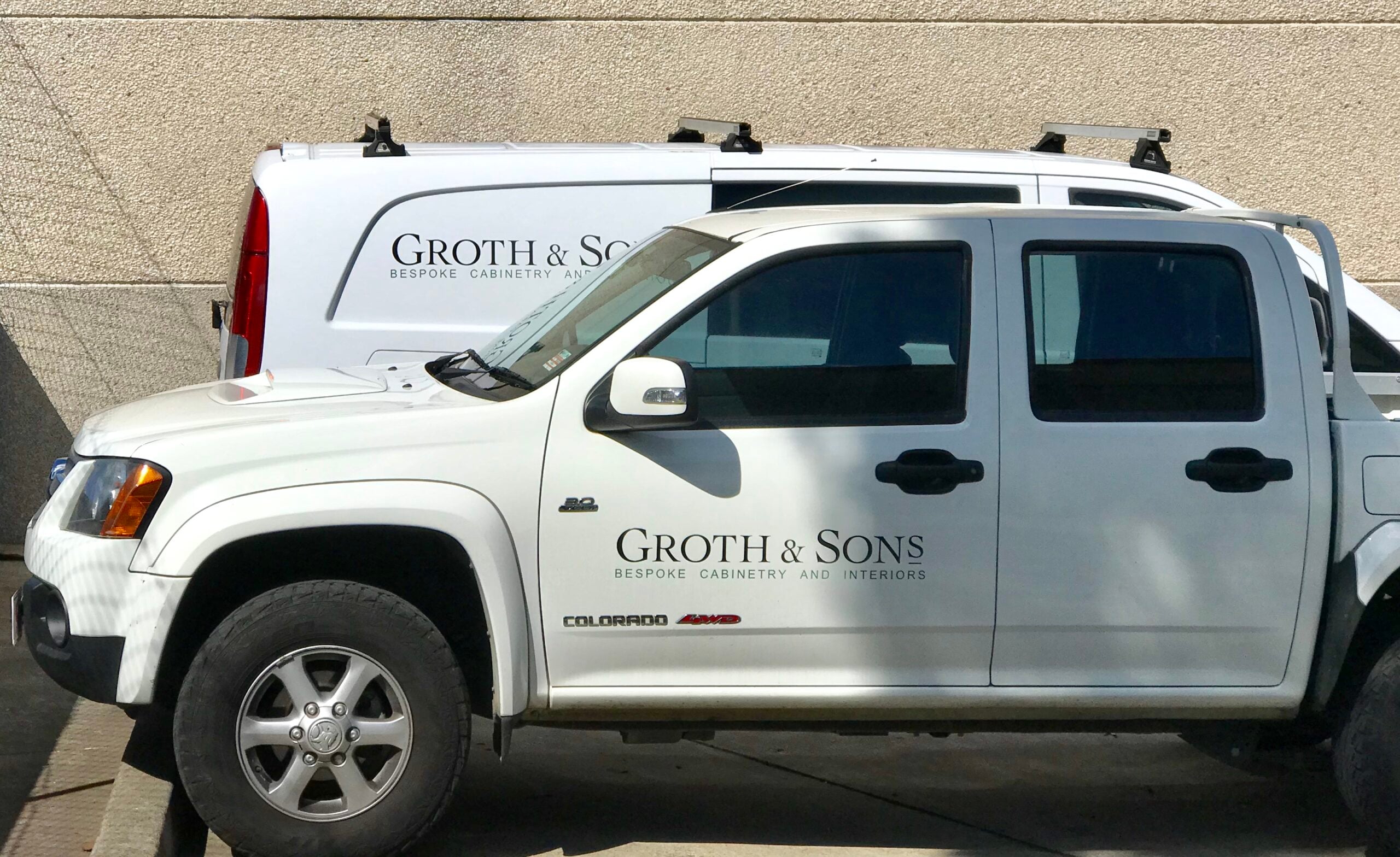 Groth & Sons Workshop Vehicles Groth & Sons workshop vehicles outside the Sydney workshop, representing the family-run business and bespoke cabinetry services.