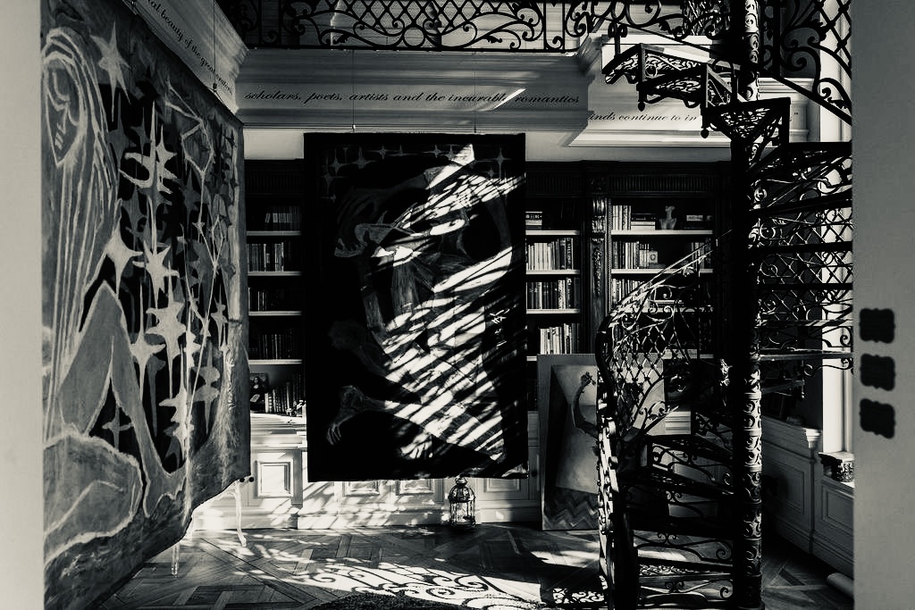 Bespoke residential library by Groth & Sons prepared for a private art viewing, where architecture becomes the backdrop for conversation and culture.